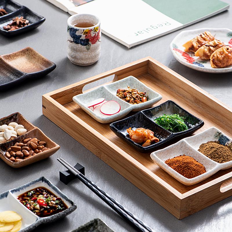 Japanese Ceramic Double-Compartment Dish for Dipping Sauces and Seasonings