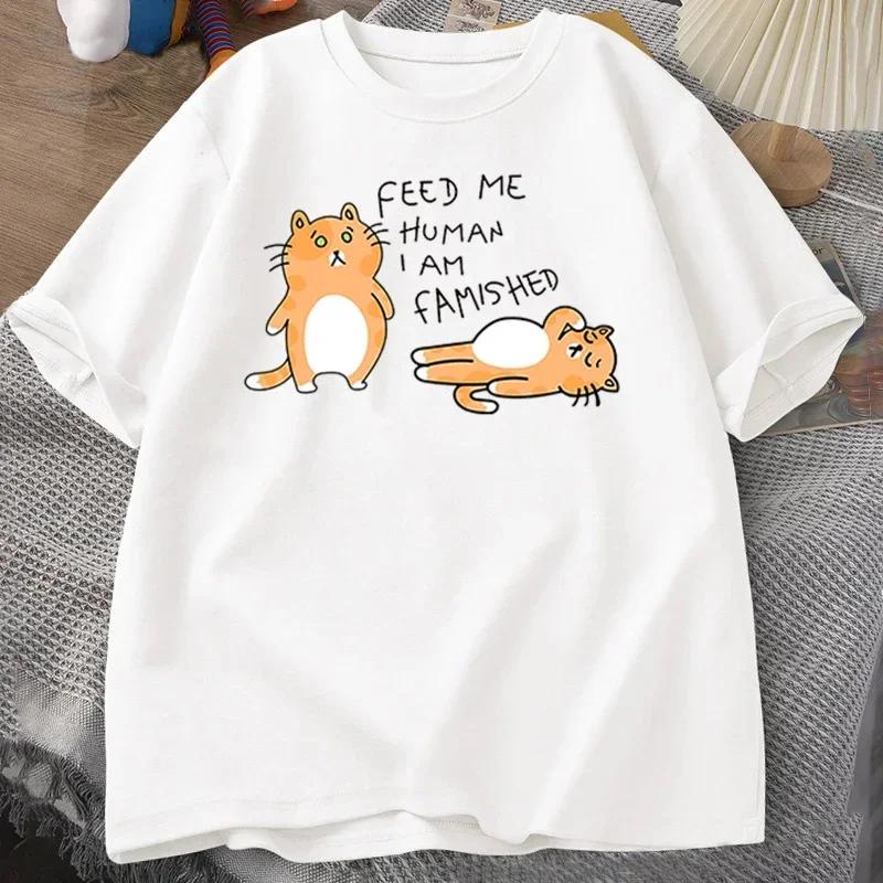 T-Shirts Herren Damen Lustige Katze Liebenswertes Print T-Shirt Sommer Baumwolle Herren T-Shirts Lässig Harajuku Übergroße Unisex Kleidung Tees