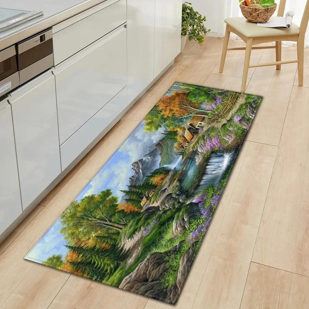 

Нескользящий моющийся успокаивающий коврик-дорожка с пейзажем природы Яркий дизайн с изображением природы Ковер для кухни, прихожей, коридора Декор для дома Ковер 40X120CM