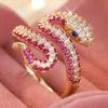 Dazzling Inlaid White Red CZ Snake Women's Ring Retro Gold Color Geometry Daily Wear Party Jewelry Anniversary Gift