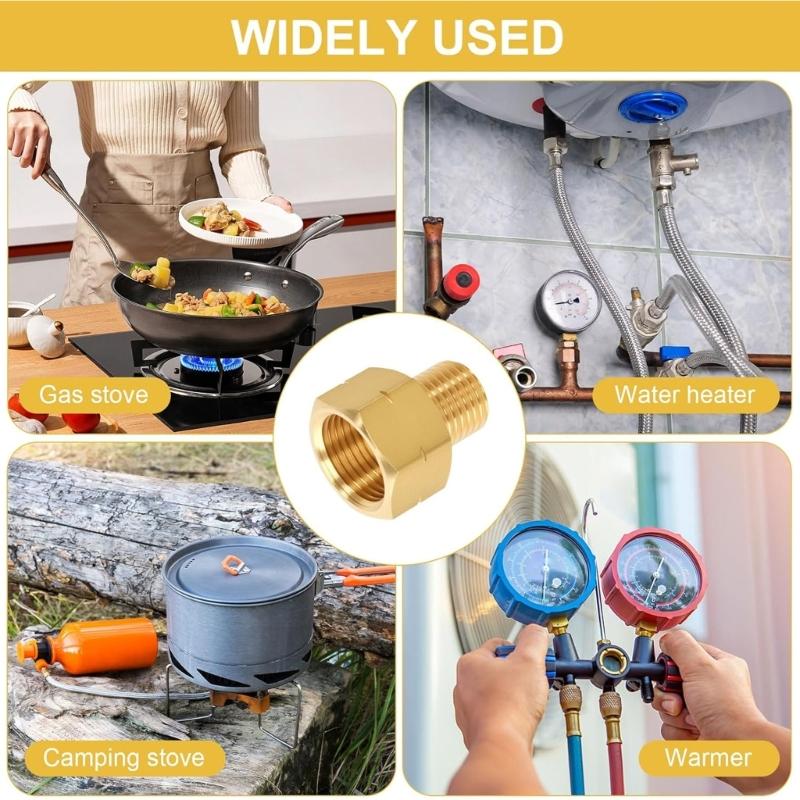 LPG Gas Adapter Brass Gas Pipe Adapter 3/8" Inner Thread to 1/4" Outer Reverse Thread LPG Tank Adapter