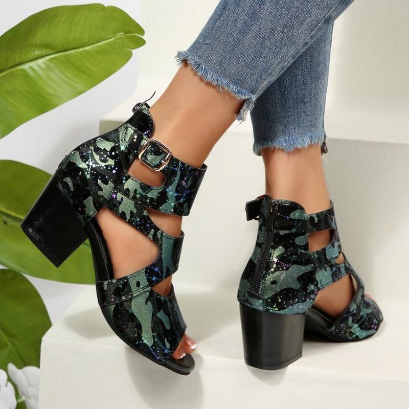 New Stylish and Versatile Plus-size Shoes, Thick High-heeled Hollowed-out Open-toe Sandals