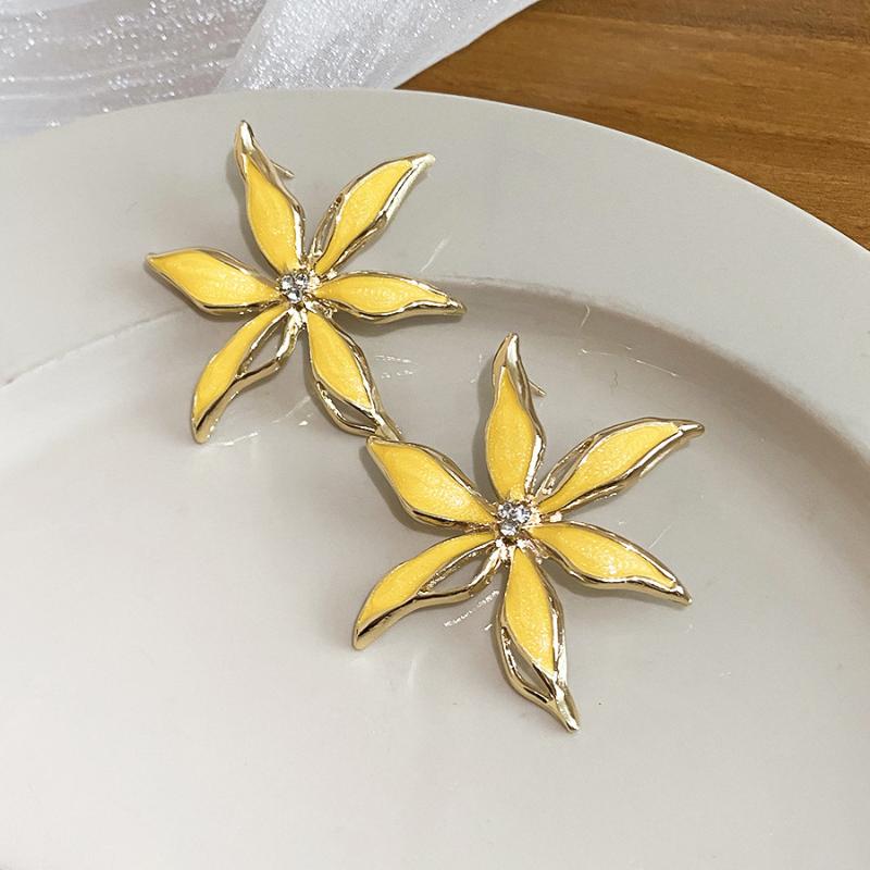 Vintage Metal Colorful Oil Dripping Flower Big Earrings For Women Sweet Simple Fashion Bohemia Trendy Jewelry Accessories Gifts