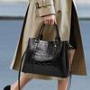 Women's Glossy Crocodile Embossed Tote Bag, Large Capacity Patent Leather Handbag, Versatile Shoulder Crossbody Bag for Daily Work