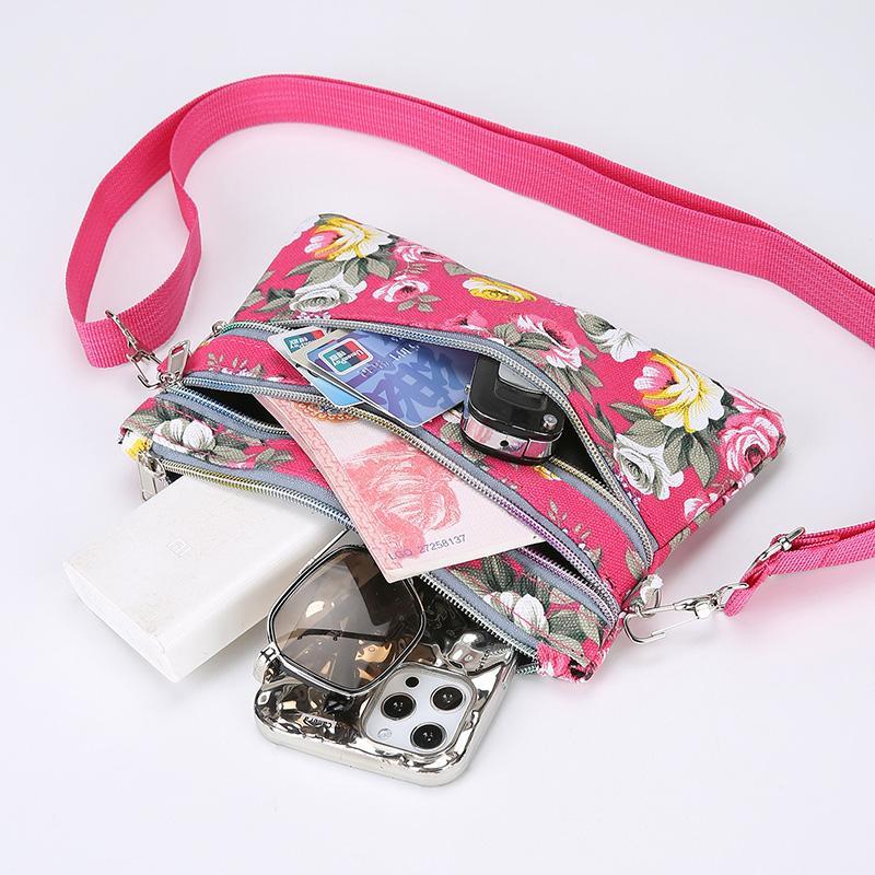 Flerlags skulderveske crossbody-veske lett blomst liten stoffveske dameveske lerret telefonveske mamaveske