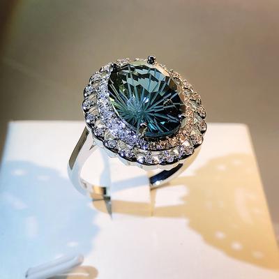 Top Glänzender Natürlicher Brasilianischer Grüner Kristallring Schmuck Echter 925 Sterling Silber Ring Halskette Feiner Hochzeitsschmuck