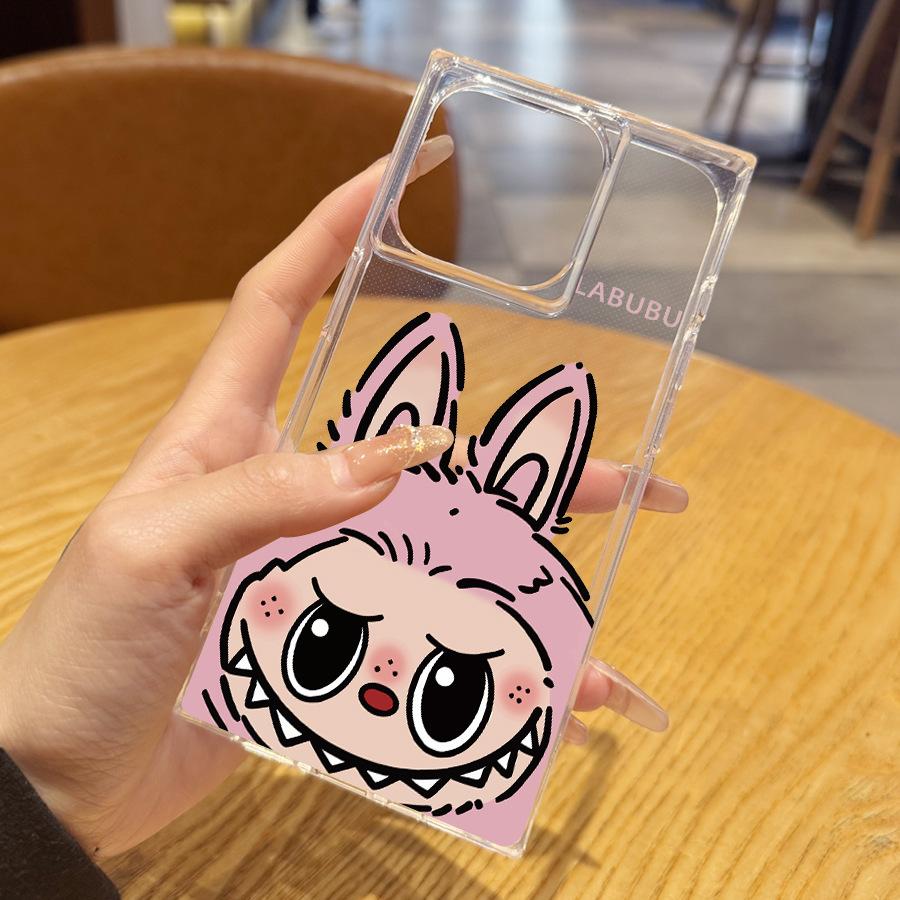 Creative Cartoon Cute No Falling Behind 14 Plus 13 Pro Max 12 11 Rectangular Right Angled Straight 15 Transparent Phone Case for Iphone 16 Promax
