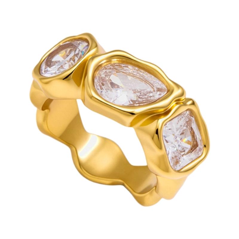 Stainless Steel Fashion Ring with Zircon Detail for Elevated Looks and Daily Styling, Single Piece Giftable Jewelry
