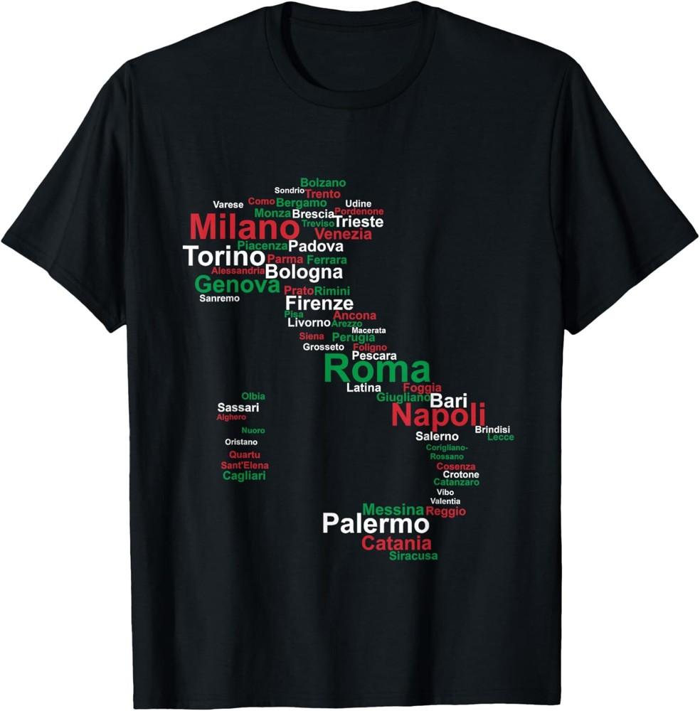 

New Limited Italy Map Silhouette Flag Towns Cities Rome Travel Europe T-Shirt Tops Tee 4XL
