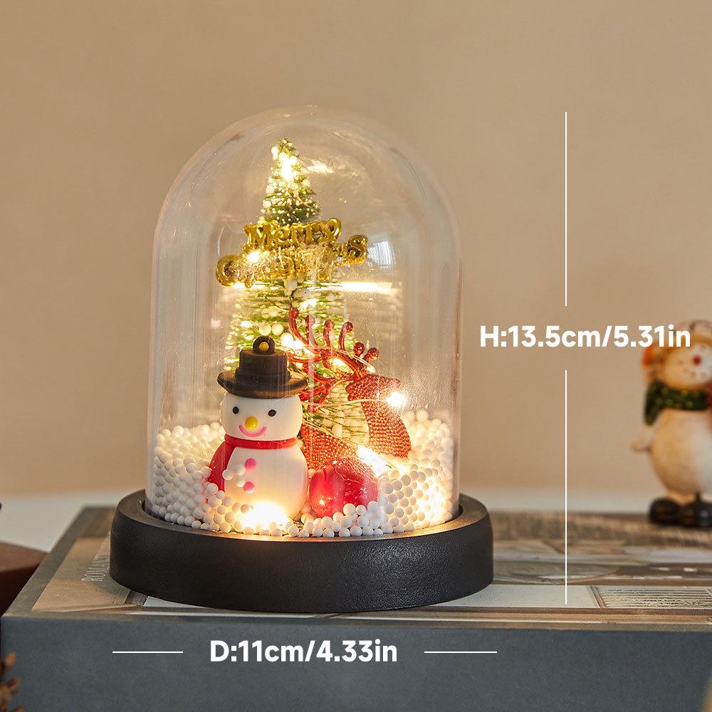 Christmas Decoration Small Imitation Glass Cover Mini with Light Emitting Snow Falling Small Christmas Tree Desktop Ornament