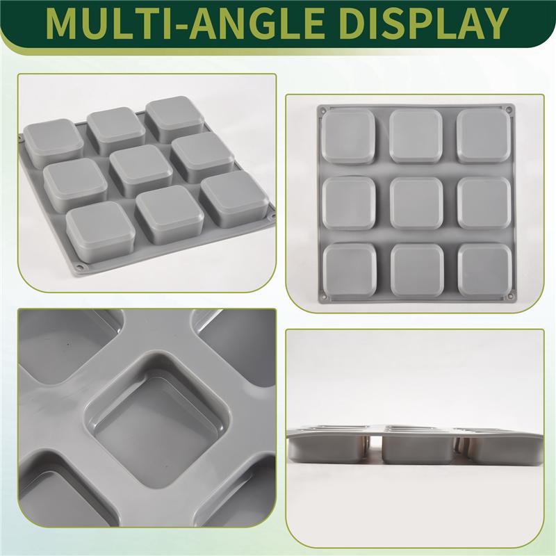 M-Modern-2 Pack Silicone Soap Molds 9 Cavities Square Soap Mold DIY Handmade Silicone Mold For Soap Making