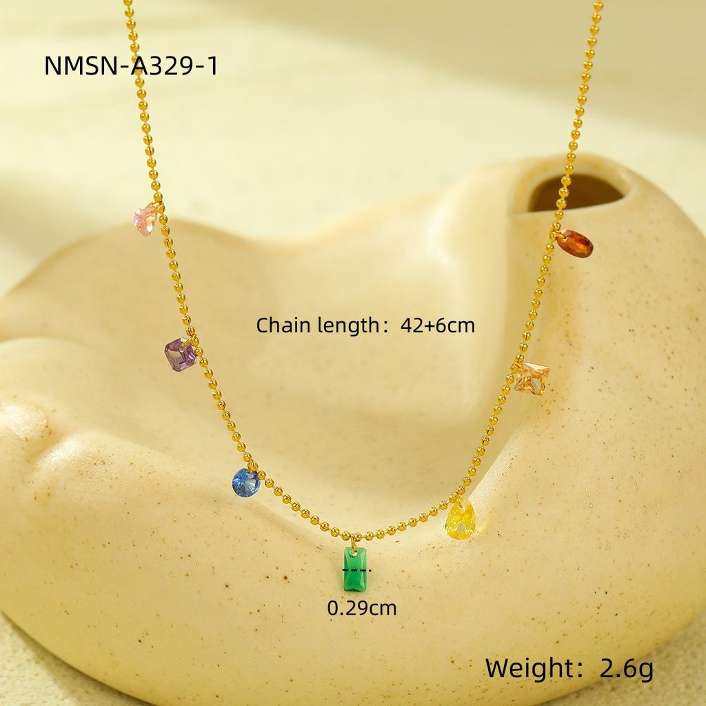 GEMCHIC Women's French Style Colorful Natural Stone Stainless Steel Necklace, Elegant 18K Gold Plated Choker for Daily Wear