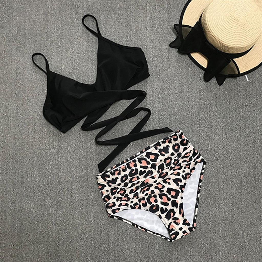 Women Sexy Leopard Print Bikini Set Push Up Bathing Swimwear High waist Swimsuit