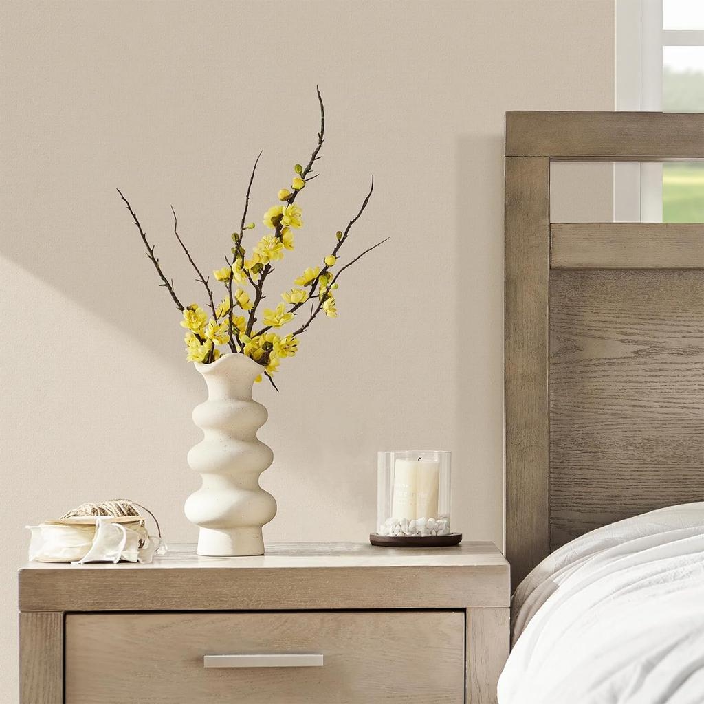 2pcs Modern Decorative White Ceramic Vases for Home Decor, Abstract Minimalist Vase for Pampas Grass, Boho Flower Vase, Aesthetic Cream Vase