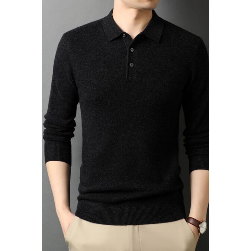 Pure Wool Autumn Sweater Men's Lapel Long Sleeve Thin Cashmere Sweater Men's Trend Base