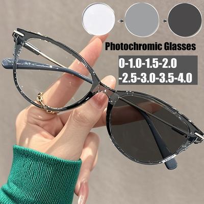 Herren Damen Neue Mode Photochrome Myopiebrille Retro Cat-Eye Kurzsichtigkeitsbrille Farbwechsel Minus Dioptrien Sonnenbrille