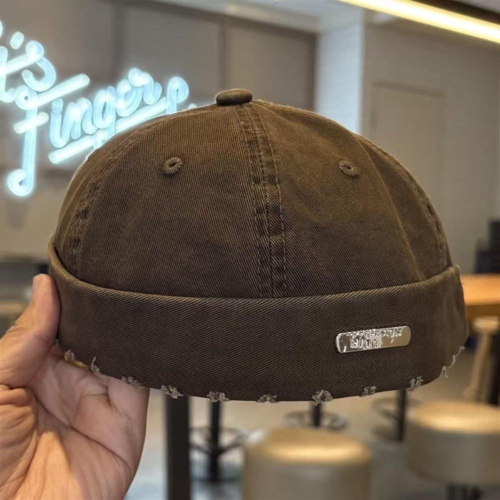 Vintage Washed Denim Brimless Docker Cap Cotton Solid Color Vintage Dome Hat Adjustable Brimless Hat Boy Girls