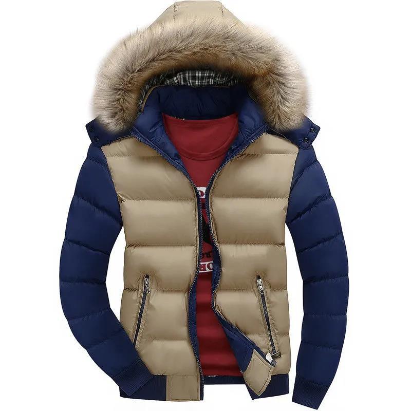 Large Fur Collar Down Jacket Winter Men's Cotton Padded Jacket Thick Warm Coat Slim Casual Men's Jacket