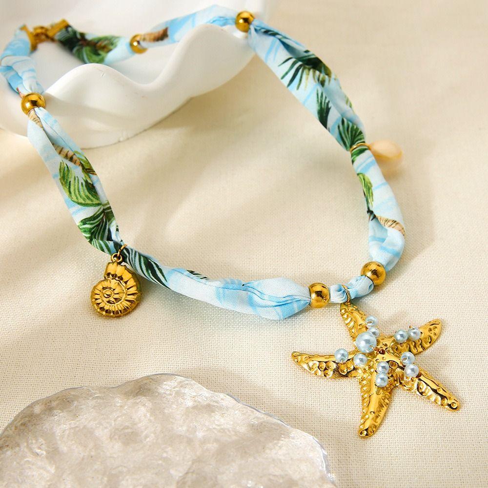 Jelly Fish Beach Ocean Series Necklace Starfish Blue Bead Necklace  Girls