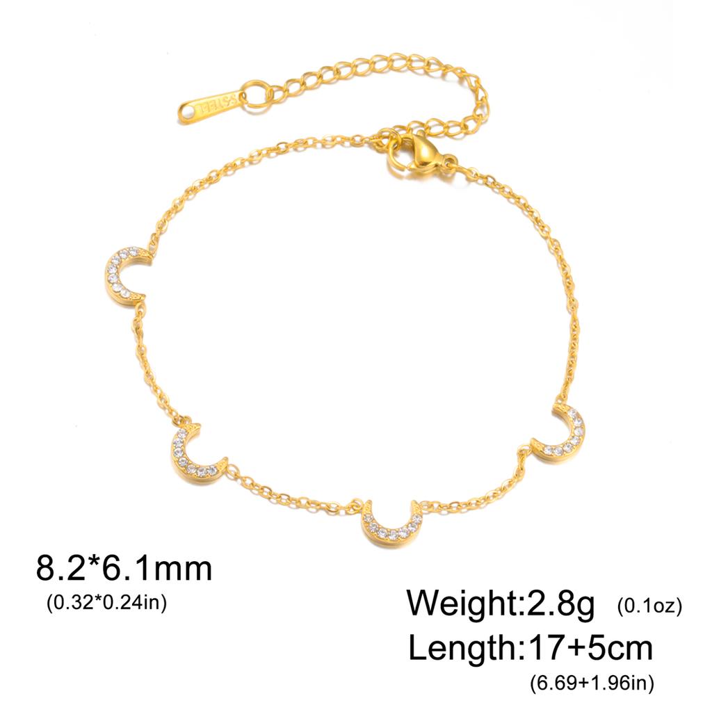  Rhinestone Four Moon Symbol Bracelet Stainless Steel Fashion Simple Geometric Bracelet Women Birthday Party Jewelry Gift