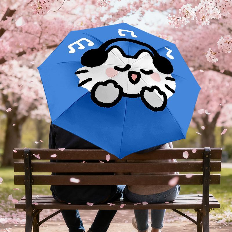 Chill Out: Cute Cat Headphones Music Note Day Umbrella - Auto Open Close, Outdoor  Lightweight Durable, Perfect Gift 027