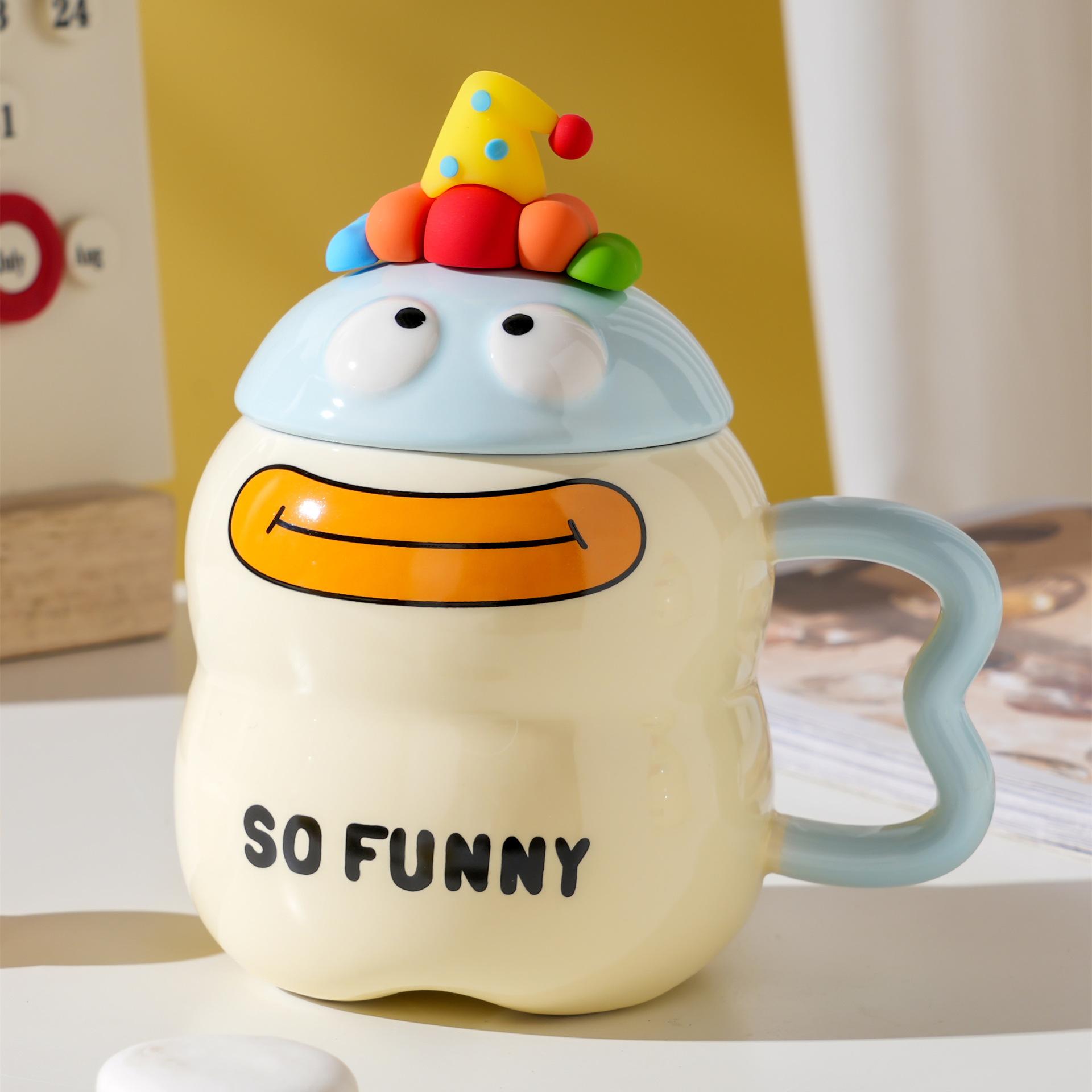

Креативна керамічна кружка Клоун з кришкою Мультяшна чашка для кави, молочного чаю, води Мила дитяча чашка для сніданку Домашній посуд для напоїв 480ML