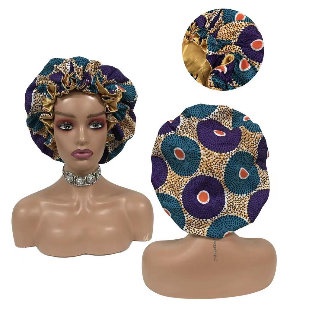 Double Layer Satin Bonnet Pattern Custom Bonnets Silk logo Woman Sleeping Hair Bonnet