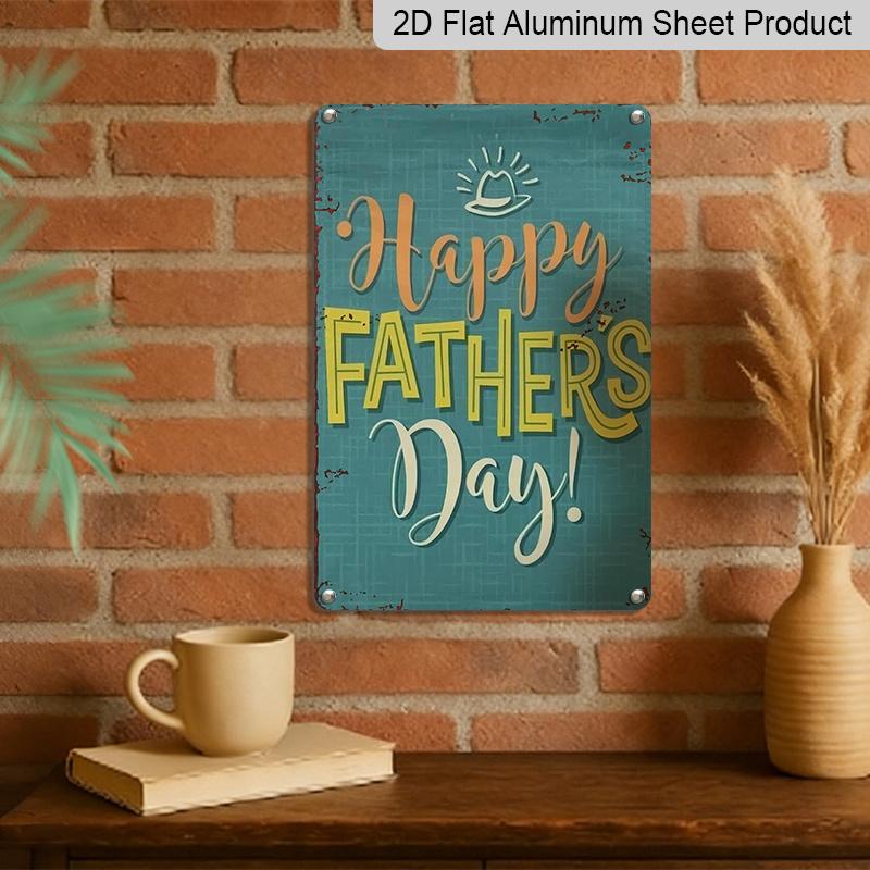 2D Flat, 1pc "Happy Father's Day" Aluminium Sign - 8"x12" Teal Rustic Decor, Hat & Sun Accent Wall Art, Perfect for Father's Day Gifts & Home Decor