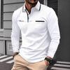 Autumn men's casual long sleeved polo shirt with pockets, fashionable street trend, regular solid color elastic breathable