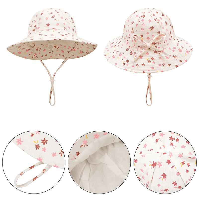 Adjustable Cotton Baby Fisherman Hat Sun Protection Breathable Cartoon Fruit Floral Print for 1-3 Years