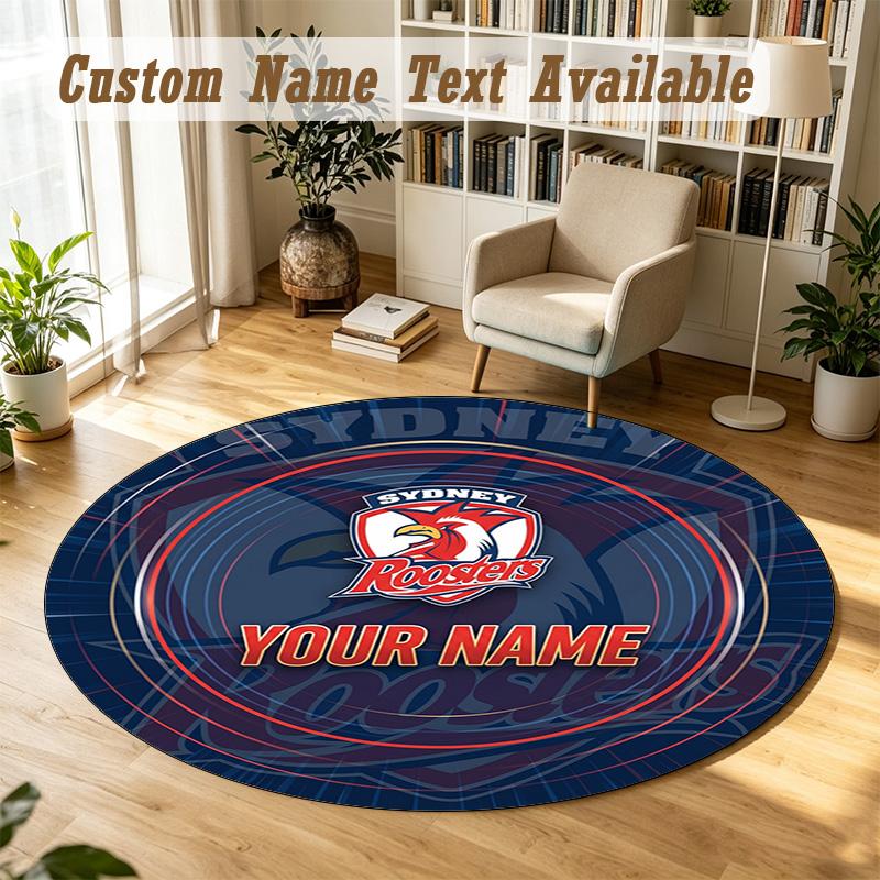 Round Rug Custom NameSydney Roosters Pattern Non Slip Carpet Home Floor Decor