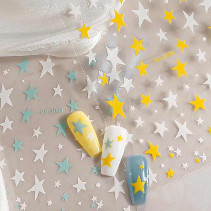 3D Irregular Star Nail Decals Effect Blue And White Pentagram Nail Decals Adhesive Nail Art Star Stickers Diy Nail Salon