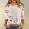 Women’s Casual Three Quarter Sleeve Floral Print Crew Neck Top Loose Fit Lightweight Blouse for Daily Wear and Office