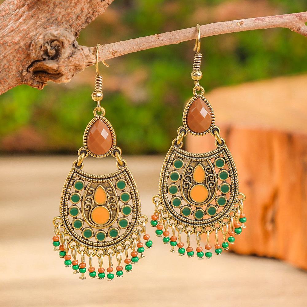 Classic Vintage Bohemian Colorful Drop Earrings for Women Unique Rice Bead Tassel Hollow Dangle Earring Vacation Jewelry Gift