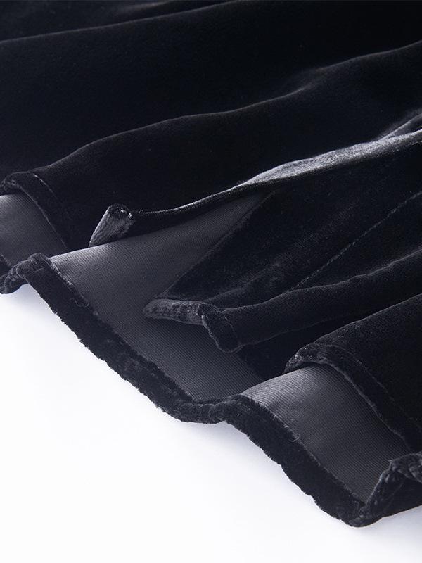 Women's Retro Black Silk Velvet Shirt - Mid-length, Loose-Fit, Perfect for Spring Commutes.