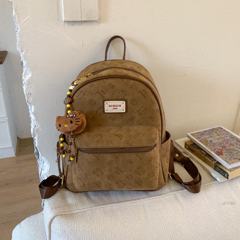 

Women s Retro Cartoon Embossed Backpack - Large Capacity, Versatile for Students, Street, and Commute One Size коричневый