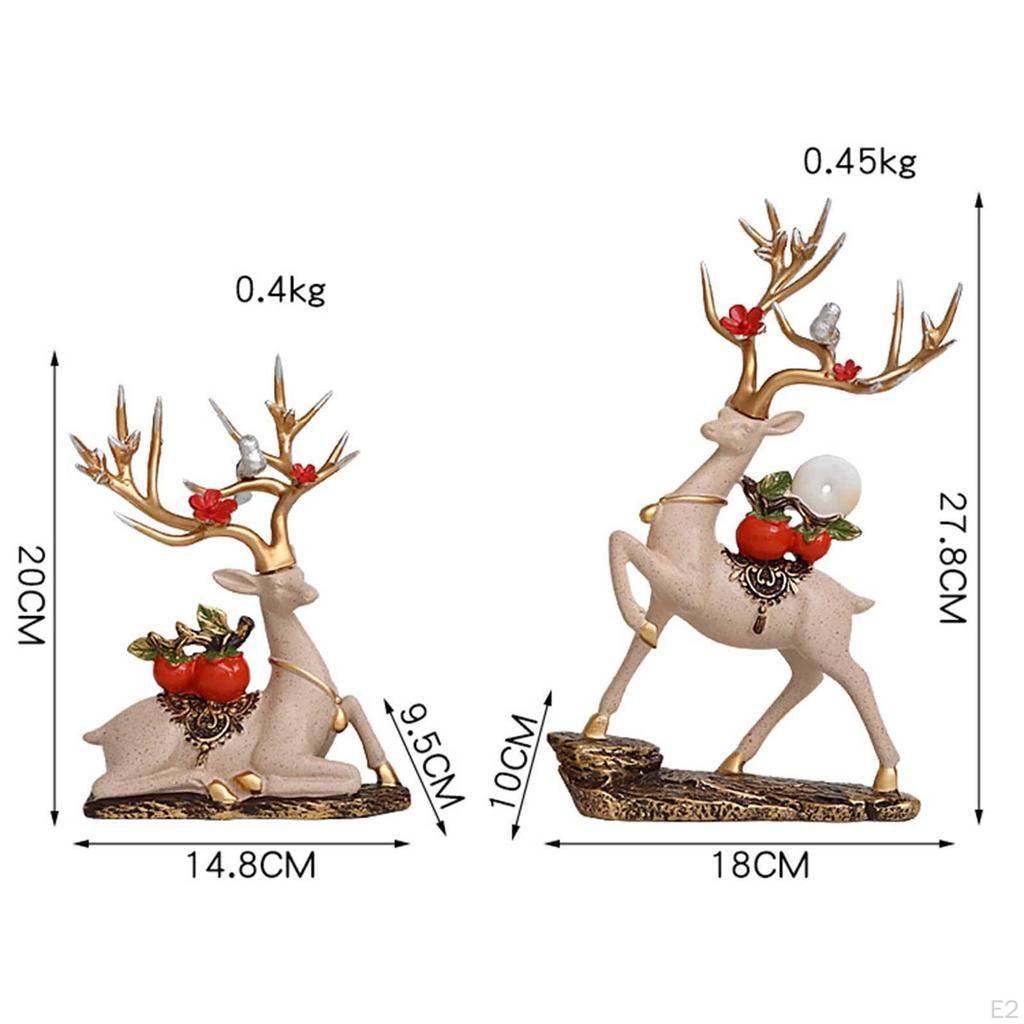 2Pcs Reindeer Statues Decorative Collectable Deer Figurine Lover Sculpture for Dining Room