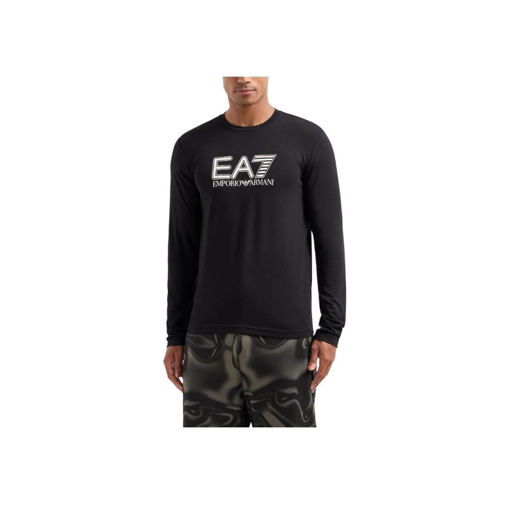 Emporio Armani EA7 Letter Logo Printed Slim Fit Long Sleeve T-Shirt Men tops Black 6DPT64-PJVQZ-1200