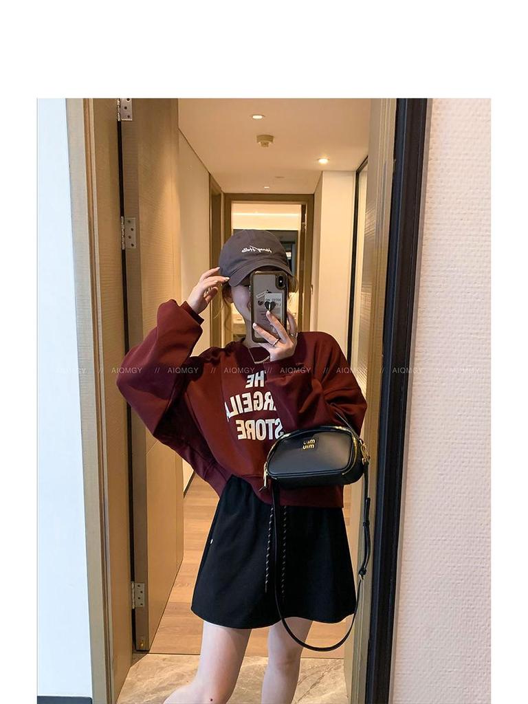 Women's Chung Bu Wan Letter Print Round Neck Long Sleeve Sweatshirt - Slim Fit, Autumn 2024 Collection