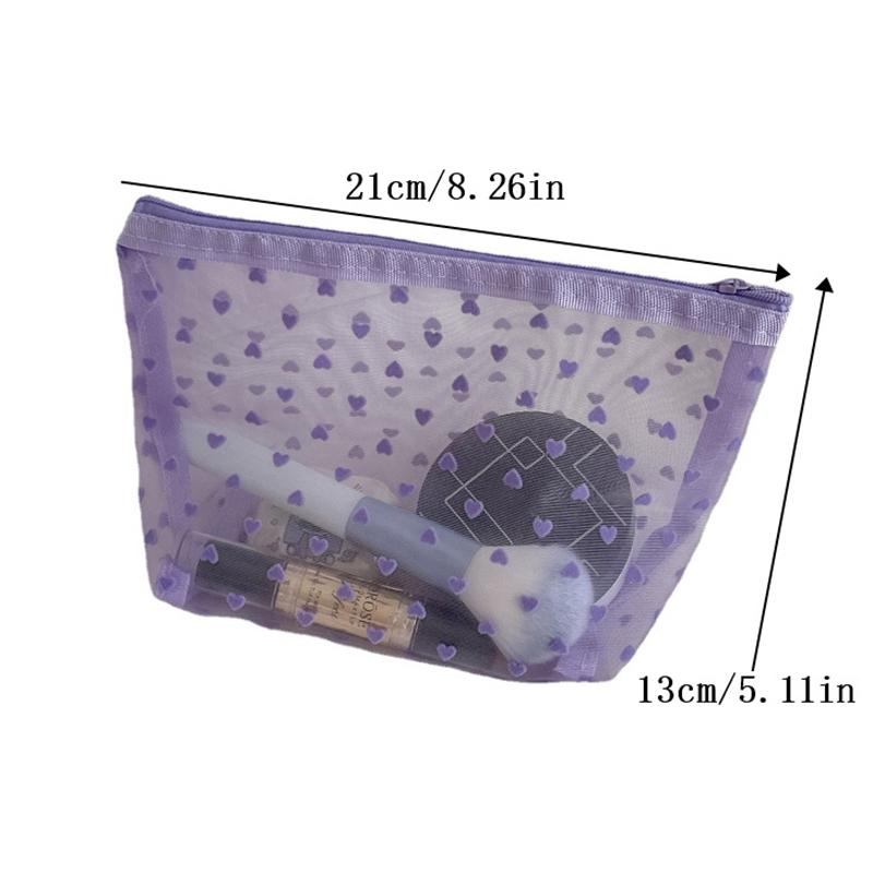 Διχτυωτή Τσάντα Καλλυντικών Φορητή Καρδιά Κυματιστή Πουά Αγάπη Μεγάλης Χωρητικότητας Οργανωτής Ταξιδιού Κοριτσιών Τσαντάκι Ταξιδιού Διακοπών Αποθήκευση Μικροαντικειμένων