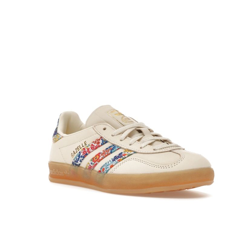 Adidas Liberty London x Gazelle Indoor Blomsterbroderi - Off White Damesneakers Krem Gull-Metallic Gummi JH7370