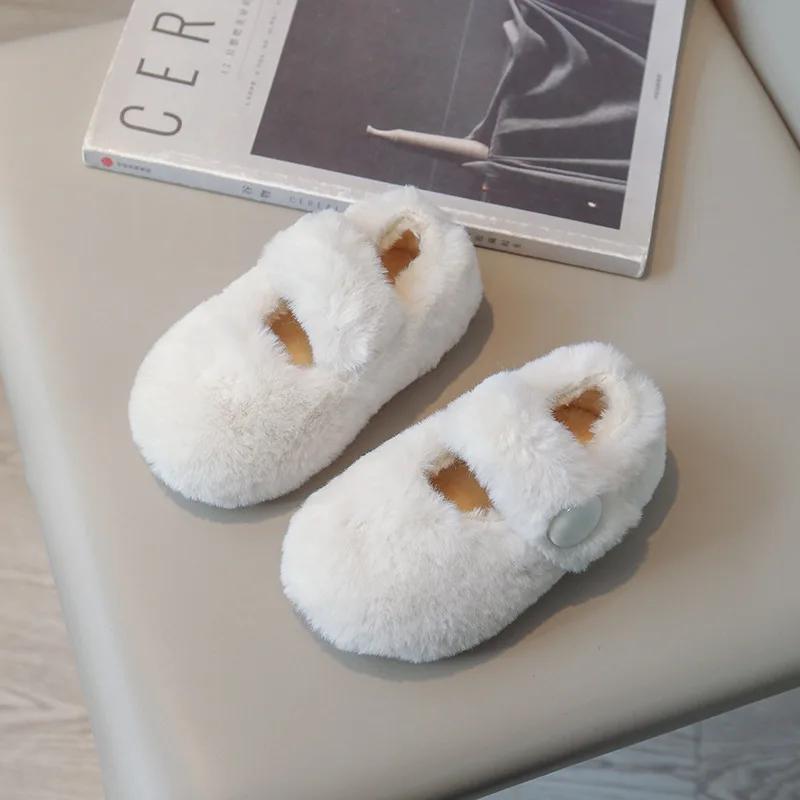 2024 Winter New Girls Shoe Plush Warm Princess Child Casual Shoes Fashion Versatile Women Sneakers Trend Classic Medium Kid Shoe