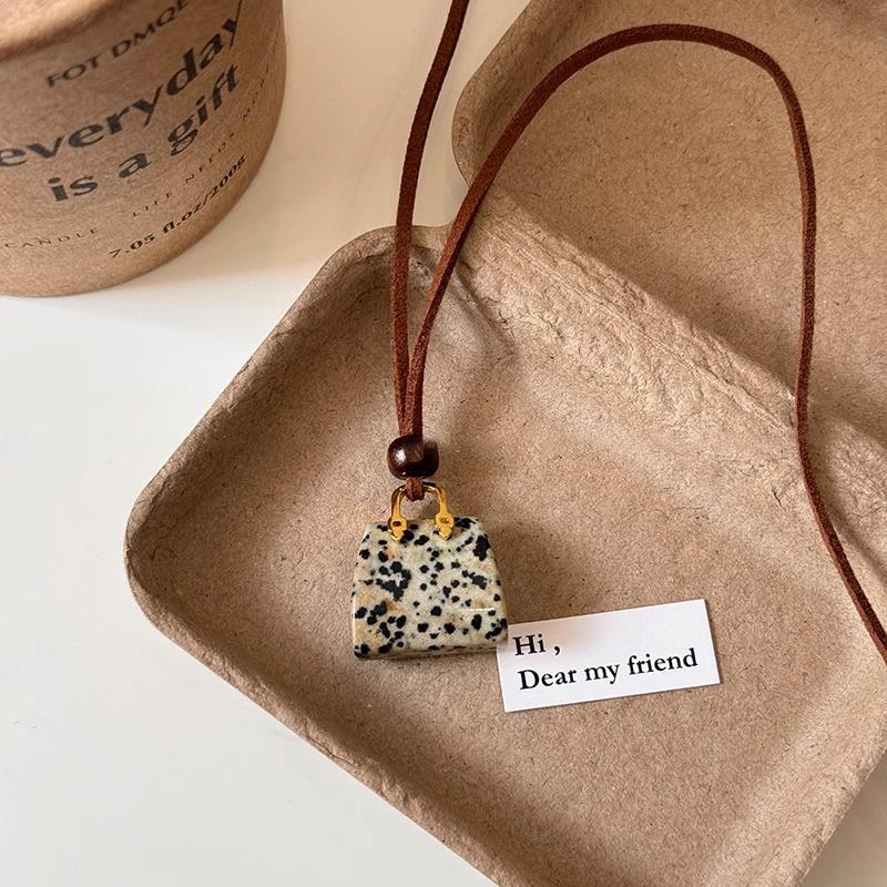 Kreative Legierung Tasche Halskette Verstellbares Braunes Lederseil Pullover Kette Luxus Pullover Halskette Schmuck Für Frauen