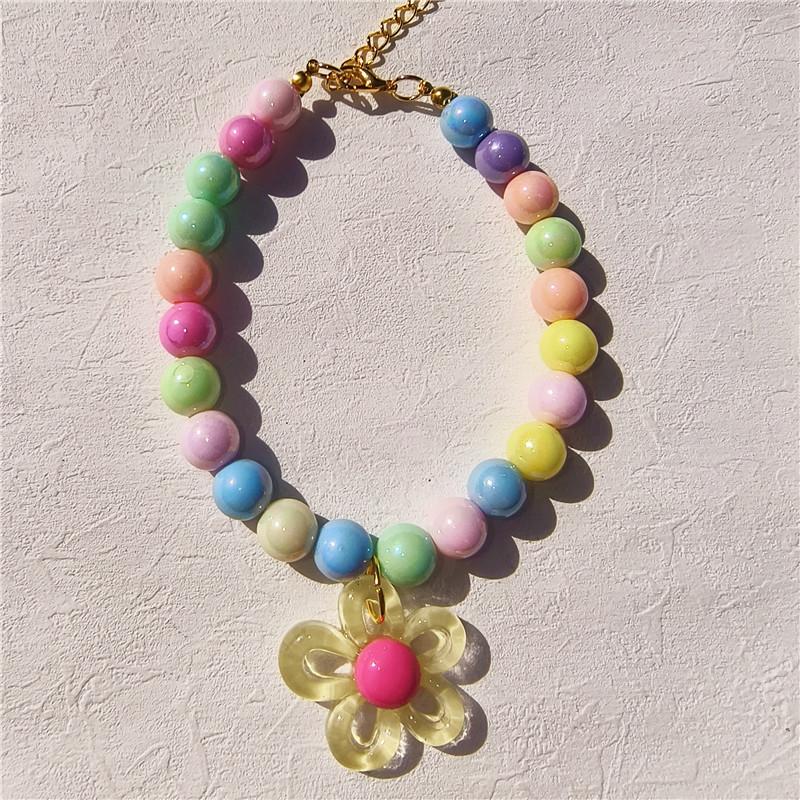 Handmade Color Beaded Pet Necklace Cute Flower Accessories Acrylic Cat and Dog Accessories Princess Style Decorative Collar