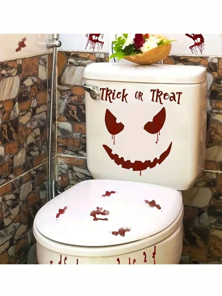 1pc Halloween Toilet Seat Cover Sticker, Fun Self-Adhesive Toilet Sticker, Creative Plastic Toilet Decoration Sticker, Bathroom