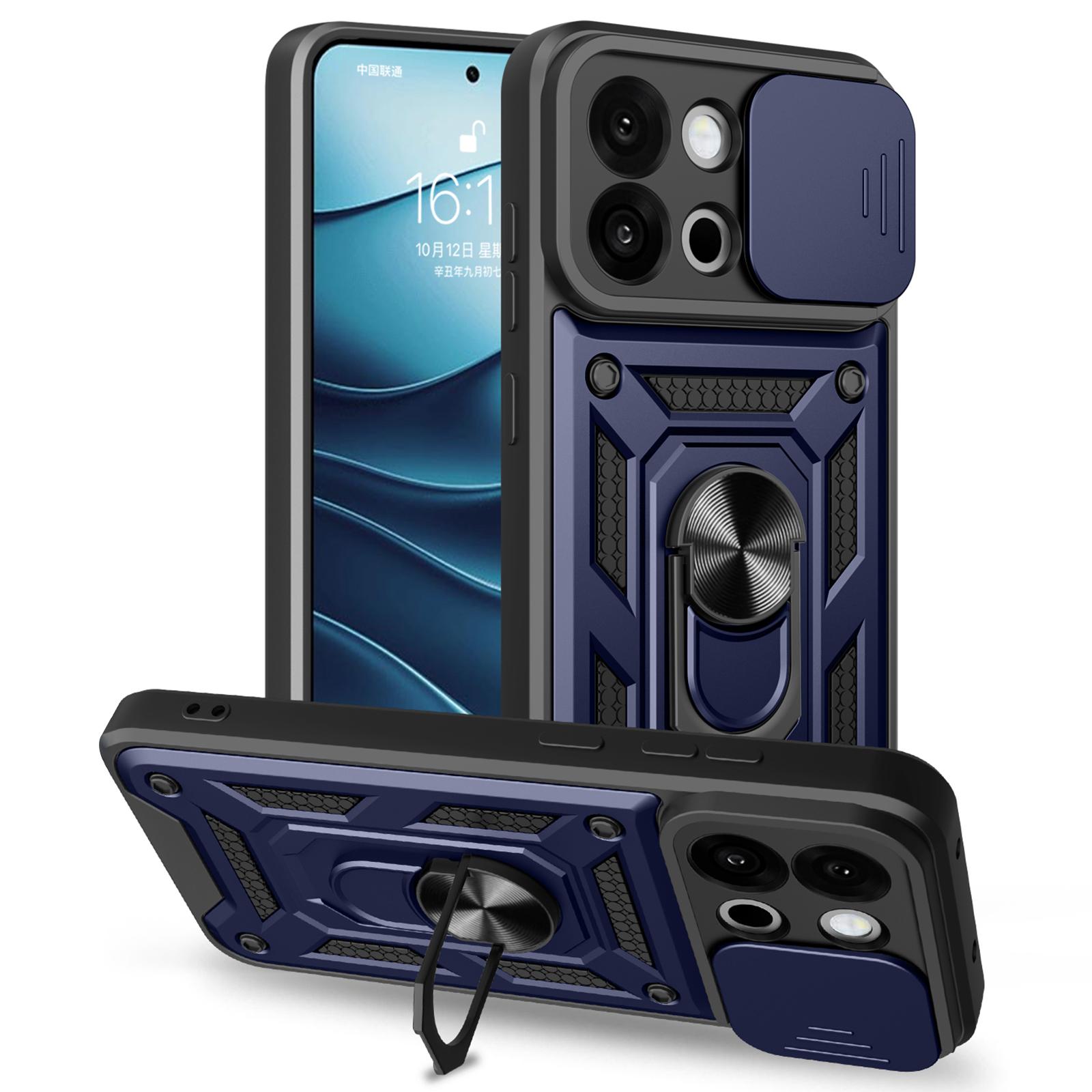 

Чехол для OnePlus 13s 5G/13T 5G с выдвижной крышкой для камеры, подставкой, из ПК+ТПУ Blue