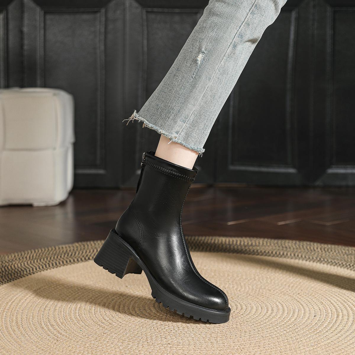 

Platform short boots high heel 2024 new spring and autumn single boots thick heel Martin boots women s British style thin medium tube women s boots 35 чёрный