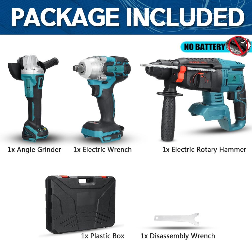 Multi-functional Electric Tool Sets Electric Rotary Hammer/Electric Wrench/Angle Grinder Brushless Power Tool Sets 3IN1