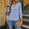 Women Chiffon Top Tee Shirt Long Sleeve V-Neck Blouse Solid Color Street Wear Ladies Fashion