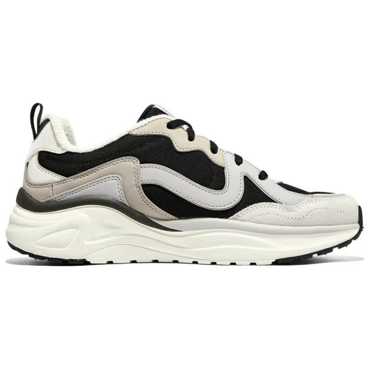 Skechers DLites Wave Fabric Leather Lace-Up Low-Top Dad Sneakers Women sneakers Black Gray 896175-BKGY